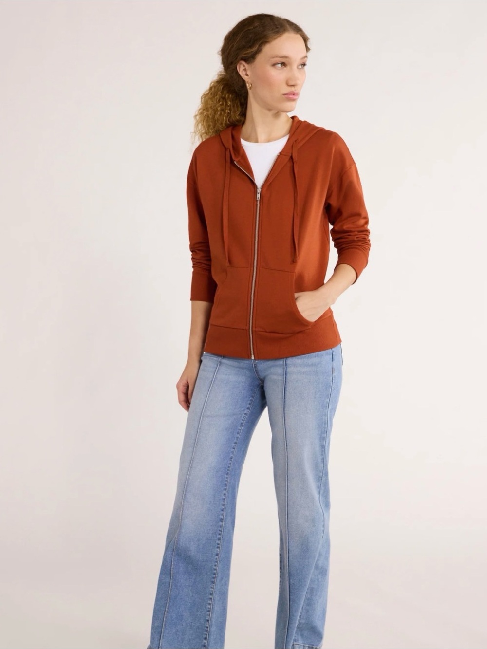 Time And Tru Burnt Orange Zip Front Hoodie Sweatshirt